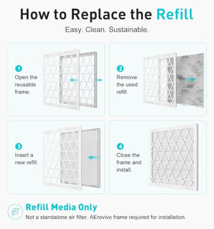MERV 11 Filter Refill Pack for 12x12x1 Reusable Air Filter Frame - 4 Pieces
