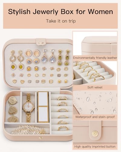 Travel Jewelry Case - Nude Pink, Medium (4.6 x 2.2 x 6.3 inches), Portable Organizer for Earrings, Necklaces, Rings