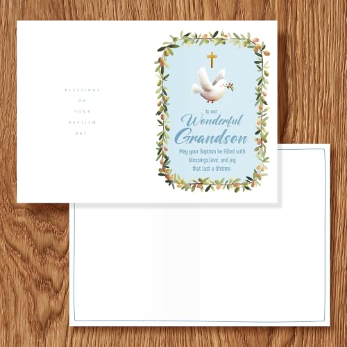 Grandson Baptism Card with Envelope - Christening Greeting Card 5x7 inches