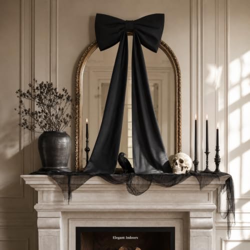 Oversized Black Bow for Halloween Door Decor - 48 Inch Wall Hanging