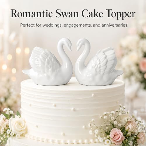 2PCS Ceramic Swan Cake Topper Set for Weddings and Celebrations
