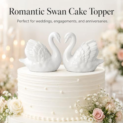 2PCS Ceramic Swan Cake Topper Set for Weddings and Celebrations