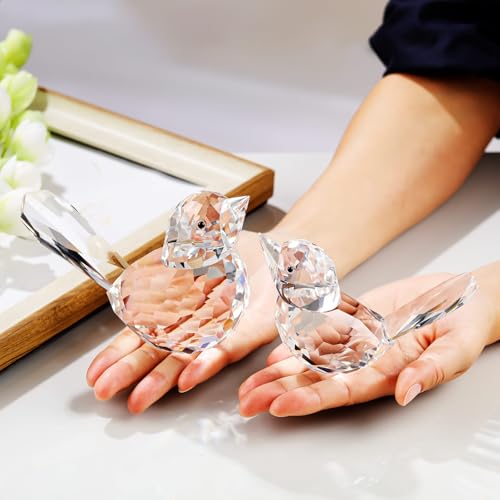 Clear Crystal Bird Figurines Set - Glass Collectibles for Home Decor & Gift