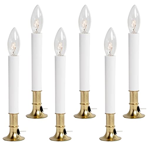 Electric Window Candle Lamp with Brass Base - Dusk to Dawn Sensor - 6 Pack - Original