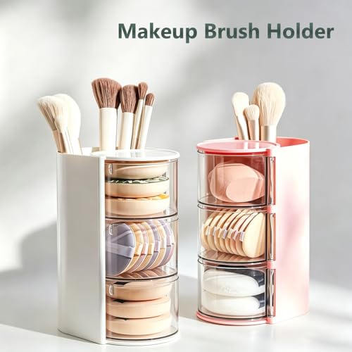 White 3-Layer Hair Accessories Organizer with Rotating Brush Holder