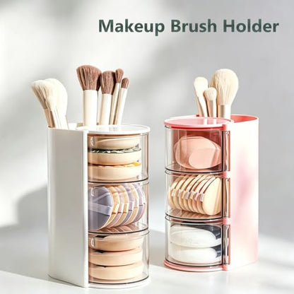 White 3-Layer Hair Accessories Organizer with Rotating Brush Holder