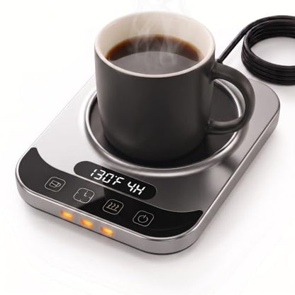 Silver Smart Coffee Mug Warmer with Ceramic Mug Set, 9 Temp Control & Auto Shut Off