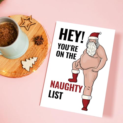 Funny Naughty Santa Christmas Card for Him & Her - NT