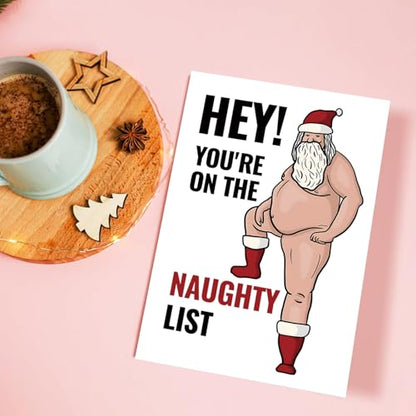 Funny Naughty Santa Christmas Card for Him & Her - NT