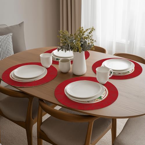 14-Inch Vinyl Christmas Placemats Set of 4 Non-Slip Table Mats for Holiday Decor