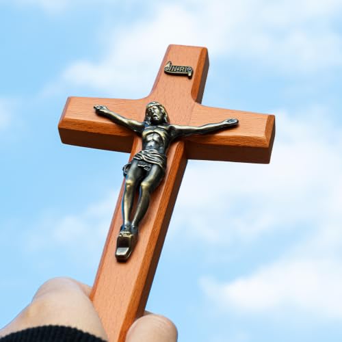 6.9 Inch Wooden Catholic Crucifix Wall Cross with Jesus & INRI Plaque - Traditional Religious Decor