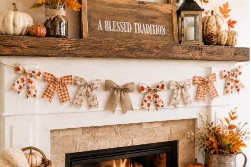Autumn Bow Garland - 7.5Ft Fall Decor Bunting for Fireplace Mantel Wall