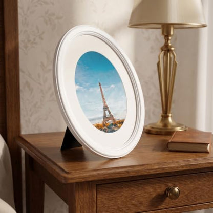 White Oval Picture Frame 8x10 with Mat - Distressed Ogee Edge, Glass Front, Wall & Tabletop Display - Variation of THIS listing