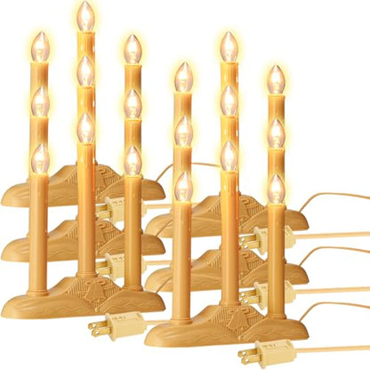 Ivory Electric Candle Candoliers Set - 6 Pack Christmas Window Decor with 3 C7 Bulbs