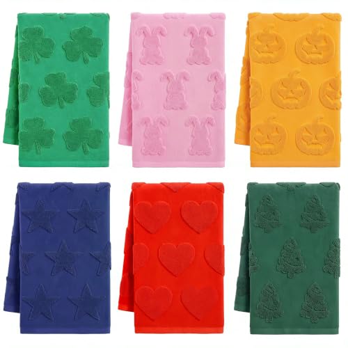 Holiday Hand Towels Set - Seasonal Jacquard Kitchen & Bathroom Towels, 6-Pack