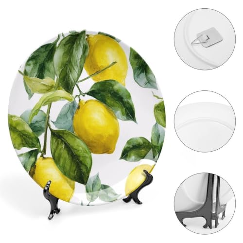 Lemon Branch Leaves Bone China Decorative Plate 7 Inch with Stand - Wall or Table Display