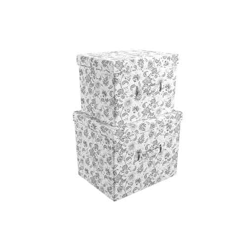 Martha Stewart Essential Collapsible Stackable Decorative Home Storage Organization With Lidded Tops, Set of 2 Nesting Boxes with Lids, Bedford Floral