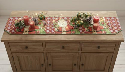 Santa Tapestry Table Runner - Christmas Holiday Decor, Red & Green, 13 x 72 (Variation of THIS listing)