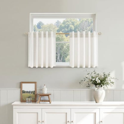 Natural Linen Kitchen Window Curtains Over Sink 36x36 Inch Pack of 2 - Cream
