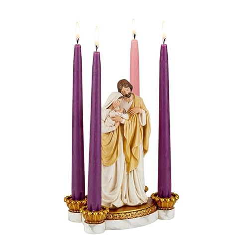 Holy Family Advent Candleholder - 6 x 9-Inch Multicolor Carved Resin Nativity Decor