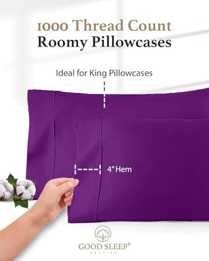 1000 TC White Standard Pillowcases Set of 4 100% Egyptian Cotton Pillow Cases with Long Staple Cotton & Sateen Weave, Silky Soft Hotel - Like Bed Pillow Covers for Comfy Sleeping, Snug Fit
