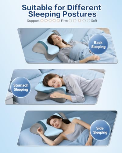 Blue Cervical Pillow for Neck Pain Relief - Ergonomic Memory Foam Support