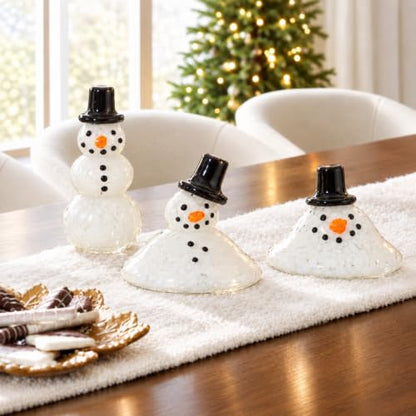 Christmas Snowman Figurines Set - Melting Glass Holiday Decor