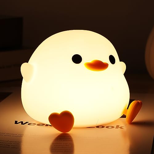 Daixinde Duck Night Light, Cute Dodo Duck Lamp, Rechargeable Dimmable Nightlight, Silicone LED Bedside Lamp Nursery Nightlight with 20 Minutes Timer and Touch-Sensitive for Bedrooms, Living Room