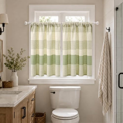 Sage Green Linen Blend Kitchen Tier Curtains - 30W x 36L, Pack of 2