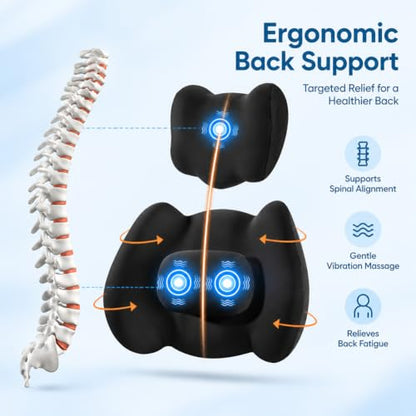 Car Lumbar Support Pillow with Massage & Heat - Black - Ergonomic Cushion