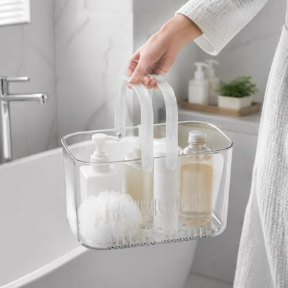 Portable Clear Plastic Shower Caddy with Handle and Ventilation Holes
