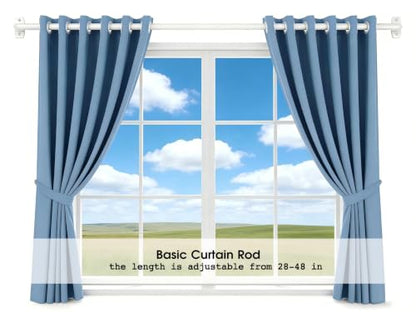 2Pack Adjustable White Curtain Rods for French Doors & Small Windows - 28-48in