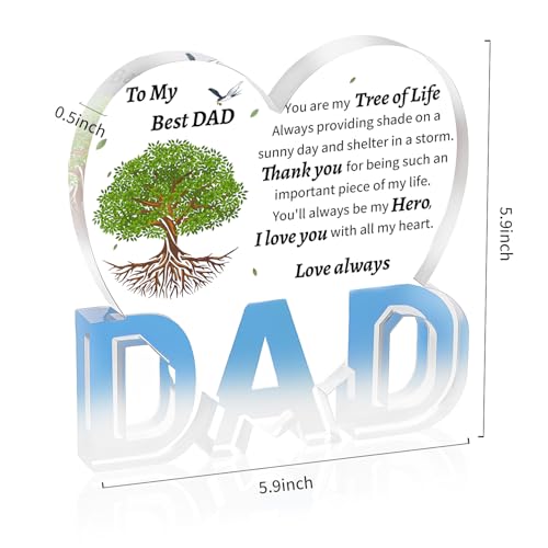 Heart Acrylic Plaque for Dad - Fathers Day Gift from Daughter Son - Dad Tree Variation