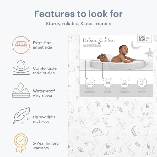Dream On Me 2-in-1 Full-Size Crib & Toddler Mattress Grey Safari