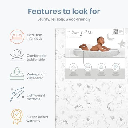 Dream On Me 2-in-1 Full-Size Crib & Toddler Mattress Grey Safari