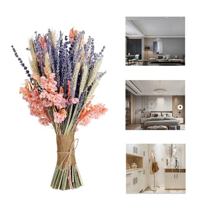 Dried Lavender & Baby's Breath Bouquet - 17.7 Inch Rustic Floral Decor B