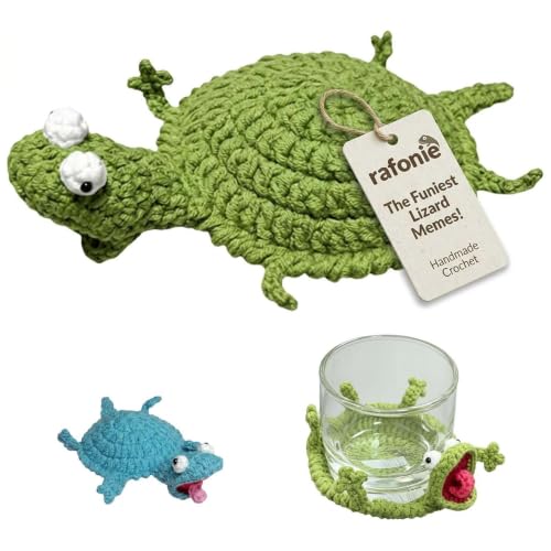 2PCS Crochet Lizard Coaster Set - Green Handmade Animal Mug Rugs