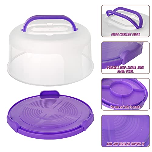 Zoofen Cake Carrier with Handle 10in Cake Stand Purple Cake Holder Cover Round Container for 10in or Less Size