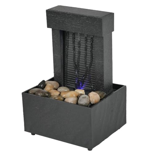 Mini Black Waterfall Fountain with LED Lights & Decorative Stones for Indoor Decor