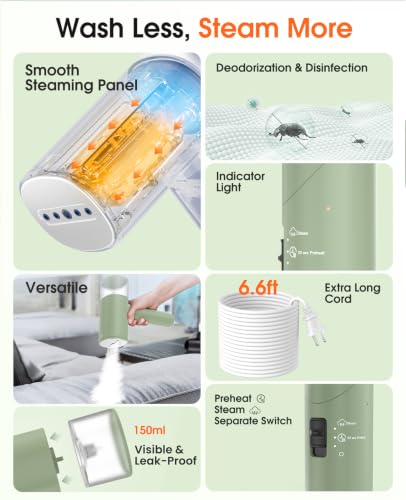 Green Handheld Travel Steamer for Clothes 1200W Foldable Garment Wrinkle Remover