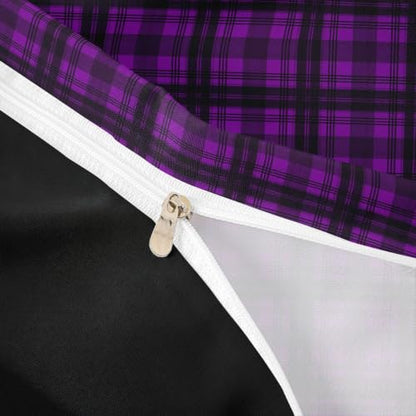 Purple Buffalo Plaid Duvet Cover Set Queen Size Vintage Geometric Bedding with Pillowcases - Black & Purple