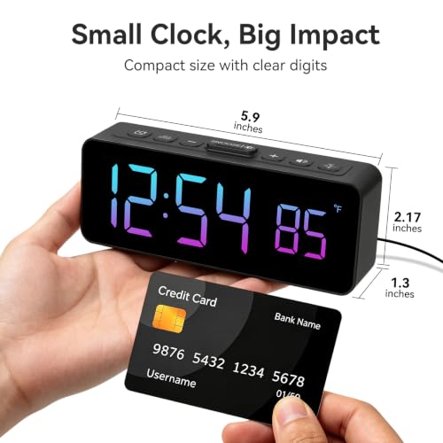 Netzu 2-in-1 RGB Digital Alarm Clock for Bedroom & Living Room - Black