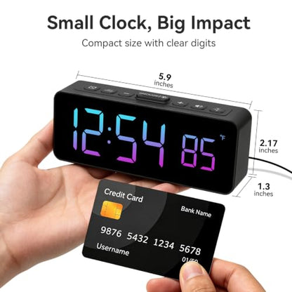 Netzu 2-in-1 RGB Digital Alarm Clock for Bedroom & Living Room - Black