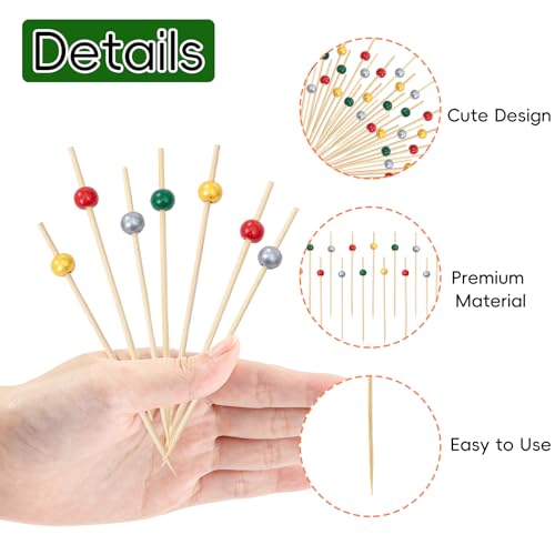 Christmas Cocktail Picks 100Pcs Bamboo Food Skewers for Appetizers & Desserts