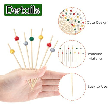 Christmas Cocktail Picks 100Pcs Bamboo Food Skewers for Appetizers & Desserts