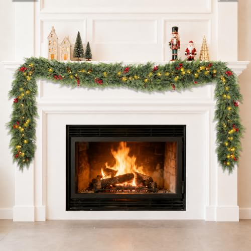 6FT Prelit Lush Cedar Artificial Christmas Garland Real Touch Faux Greenery
