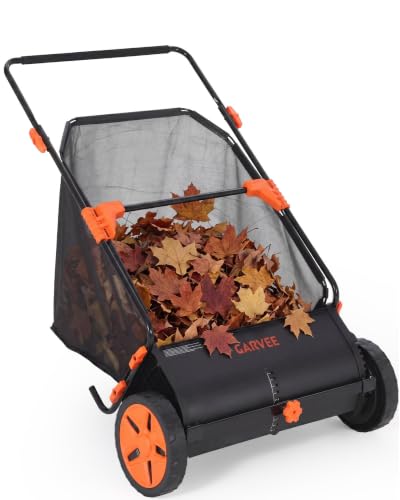 21 Inch Non-Powered Leaf Sweeper with Metal and Plastic Frame - Yard Cleanup Tool