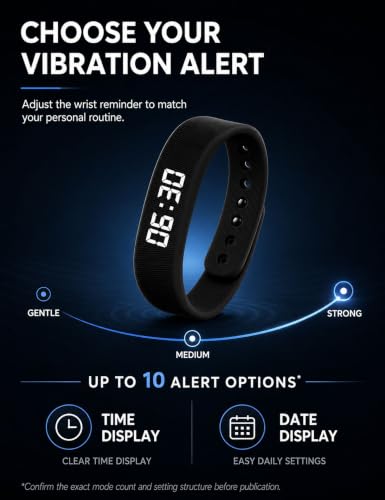 Black Vibrating Alarm Wristband Clock Silent Smart Watch Bracelet for Heavy Sleepers