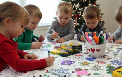 Holiday Design XL Rectangle Tablecloth 60”x102” – Interactive Coloring Fabric Tablecloth with Reusable Washable Backing