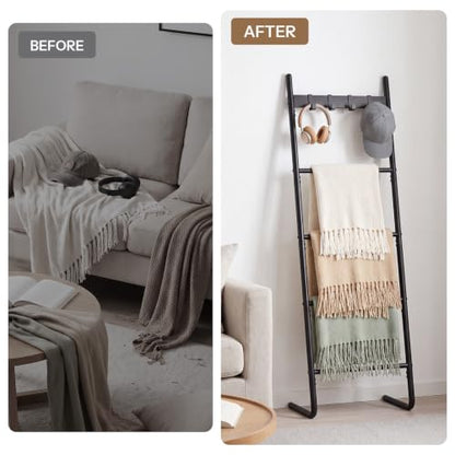 HOOBRO Black 5-Tier Wall-Mounted Blanket Ladder and Towel Rack